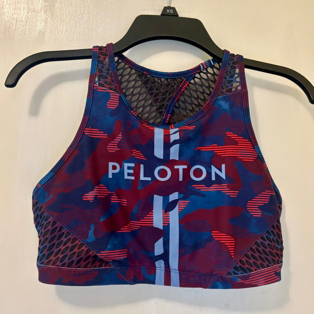 Peloton Women's Vibrant Sports Bra Red Blue Wear it To Heart WITH size Large - Picture 1 of 3
